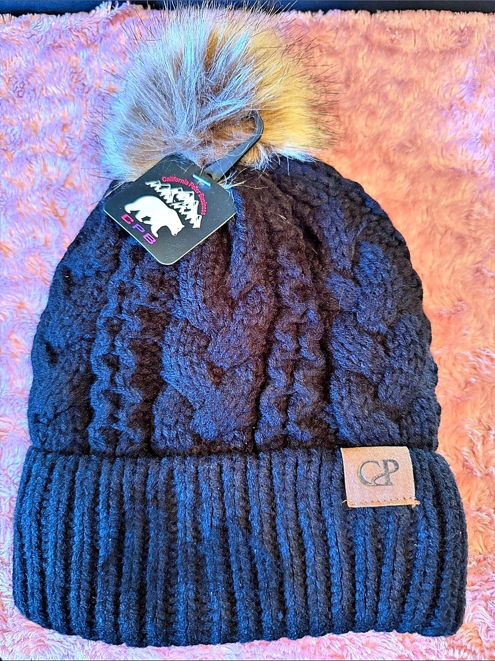 CP Knit Pom Hat in Black NWT